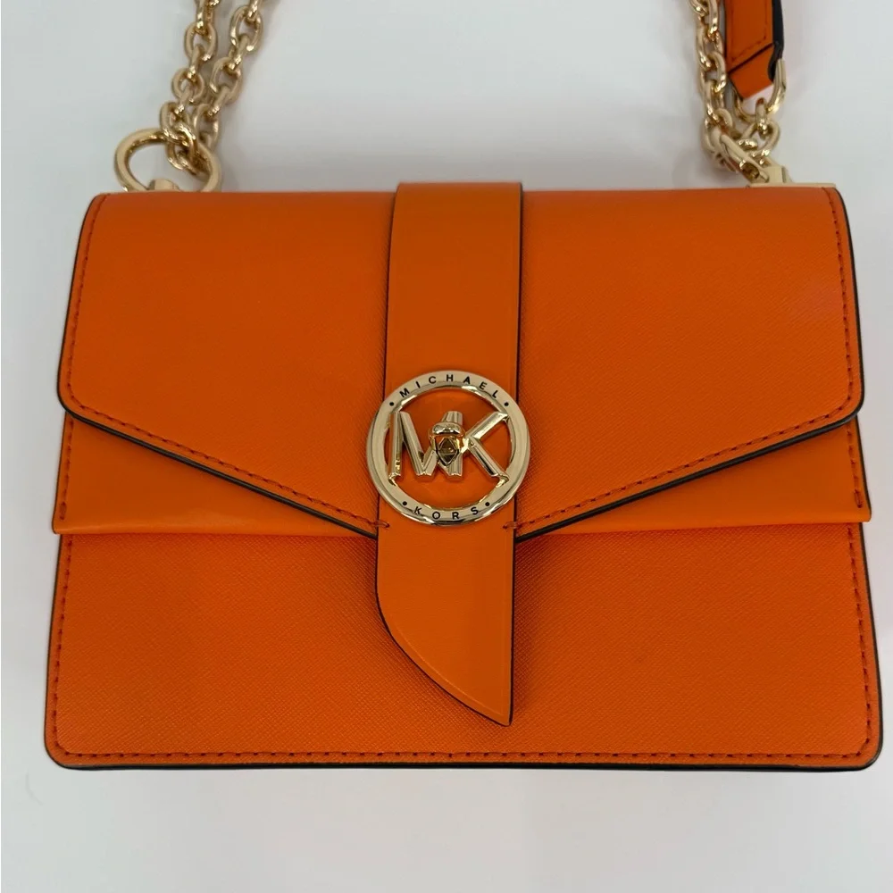 Michael Kors Greenwich Saffiano Leather Crossbody Purse Bag, Clementine Orange - Picture 9 of 13